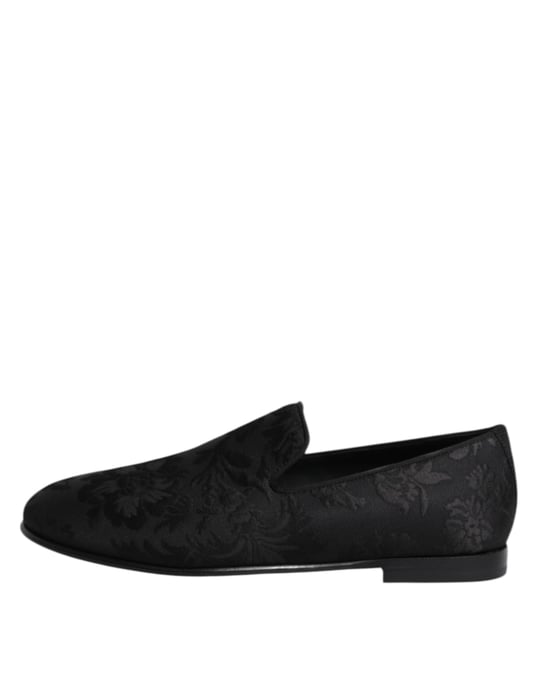 Dolce & Gabbana Schwarze Florale Brokat Slipper Herren Dress Schuhe - Image 6