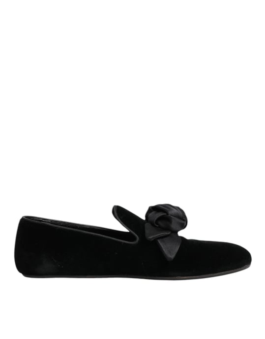 Dolce & Gabbana Schwarze Wildleder Baumwolle Rose Slip-On Loaferschuhe - Image 2