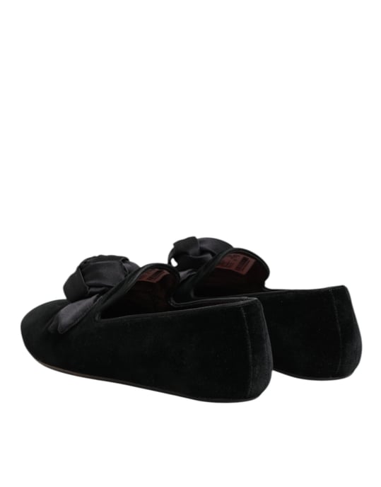 Dolce & Gabbana Schwarze Wildleder Baumwolle Rose Slip-On Loaferschuhe - Image 5