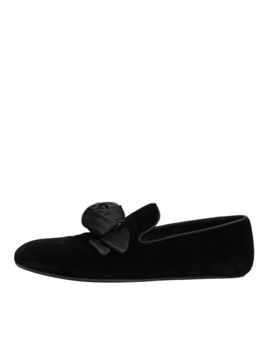 Dolce & Gabbana Schwarze Wildleder Baumwolle Rose Slip-On Loaferschuhe - Image 6