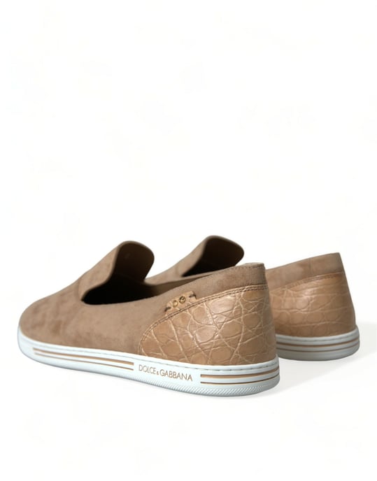 Dolce & Gabbana Beiger Wildleder Kaiman Herren Pantoletten Schuhe - Image 4