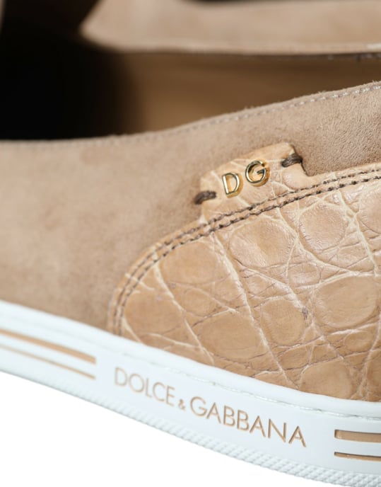 Dolce & Gabbana Beiger Wildleder Kaiman Herren Pantoletten Schuhe - Image 5