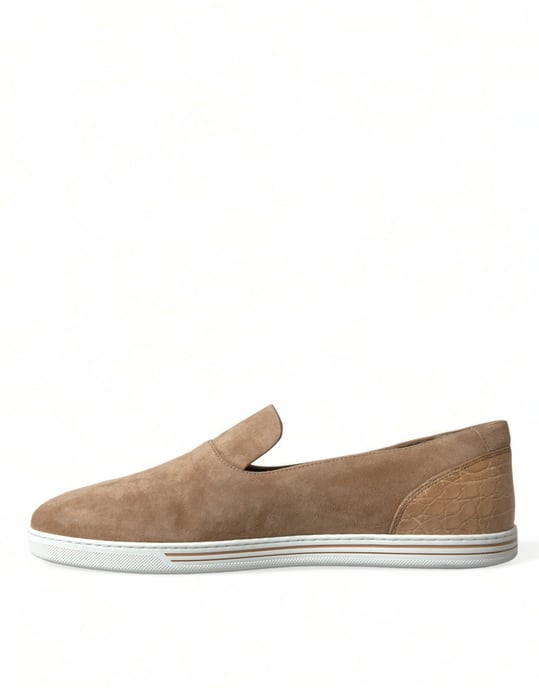 Dolce & Gabbana Beiger Wildleder Kaiman Herren Pantoletten Schuhe - Image 6