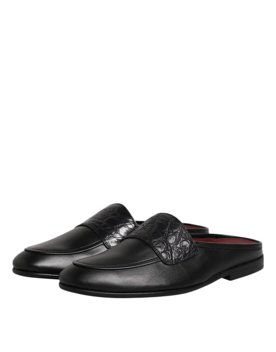 Dolce & Gabbana Schwarze Kalbsleder Slipper Schuhe - Image 4