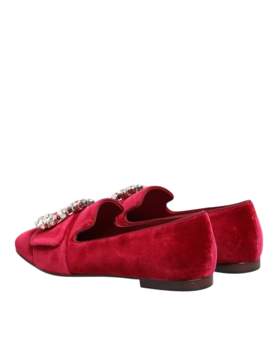 Dolce & Gabbana Rote Samt Crystal Schnalle Slipper Flachschuhe - Image 6