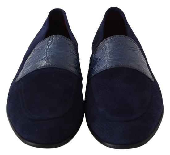 Dolce & Gabbana Blaue Wildleder Kaiman Slipper Schuhe - Image 4