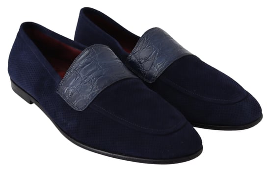 Dolce & Gabbana Blaue Wildleder Kaiman Slipper Schuhe - Image 5