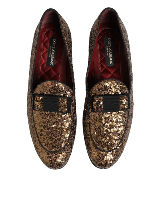 Dolce & Gabbana Gold Pailletten Slip-on Loafers, Herrenschuh - Gold - Image 4
