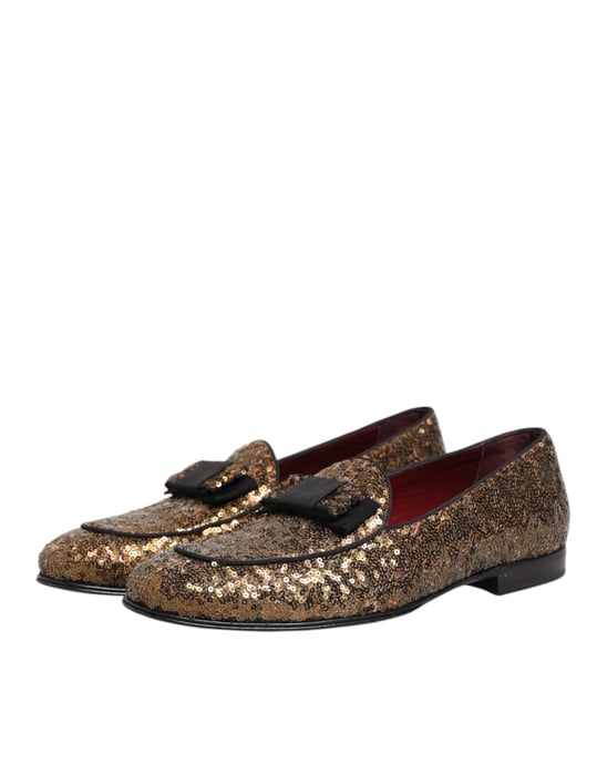 Dolce & Gabbana Gold Pailletten Slip-on Loafers, Herrenschuh - Gold - Image 5