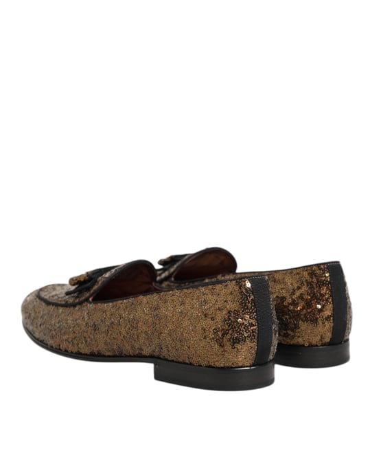 Dolce & Gabbana Gold Pailletten Slip-on Loafers, Herrenschuh - Gold - Image 6