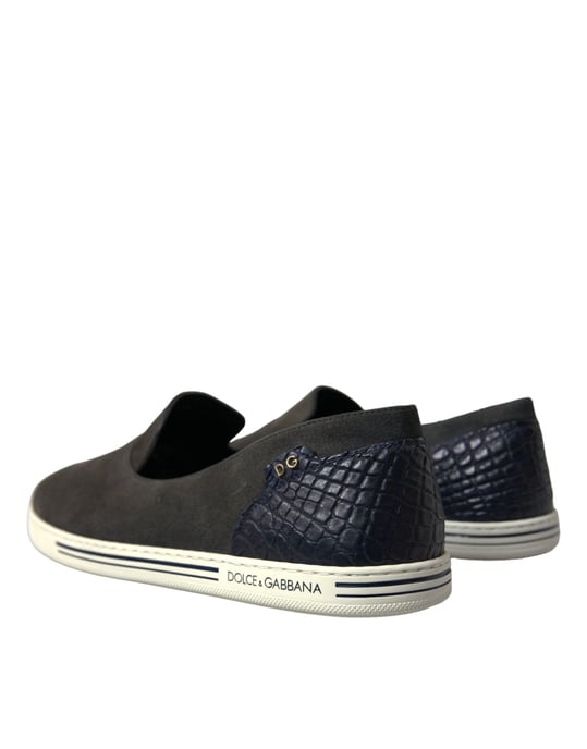 Dolce & Gabbana Blaue Wildleder Kaiman Herren Slipper Schuhe - Image 4