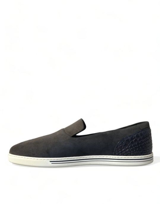 Dolce & Gabbana Blaue Wildleder Kaiman Herren Slipper Schuhe - Image 5