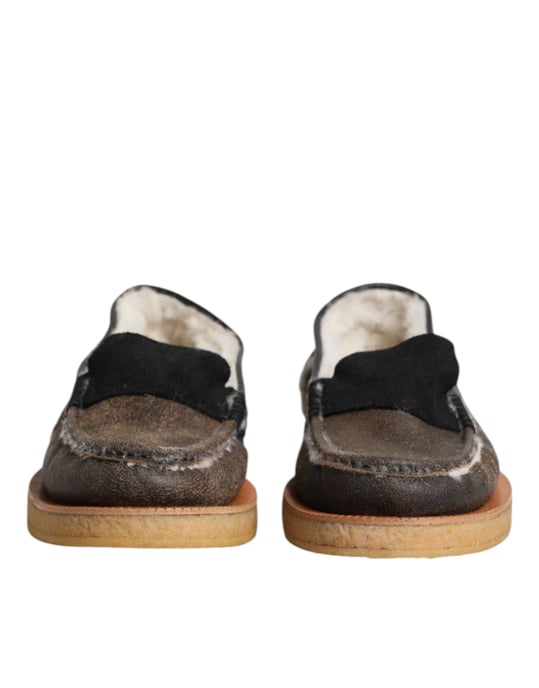 Dolce & Gabbana Braune Weiße Kalbsleder Slipper Schuhe - Image 2