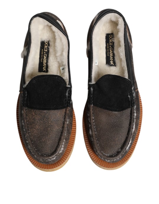 Dolce & Gabbana Braune Weiße Kalbsleder Slipper Schuhe - Image 3