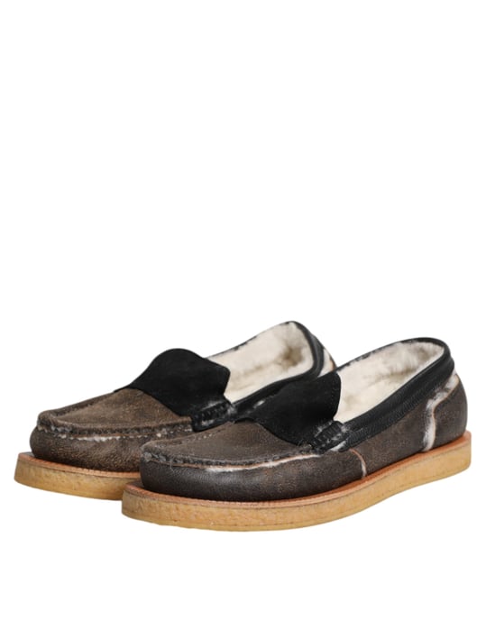 Dolce & Gabbana Braune Weiße Kalbsleder Slipper Schuhe - Image 4