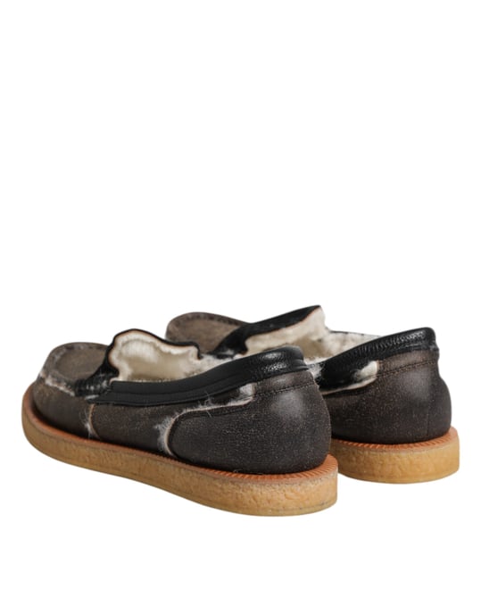 Dolce & Gabbana Braune Weiße Kalbsleder Slipper Schuhe - Image 5