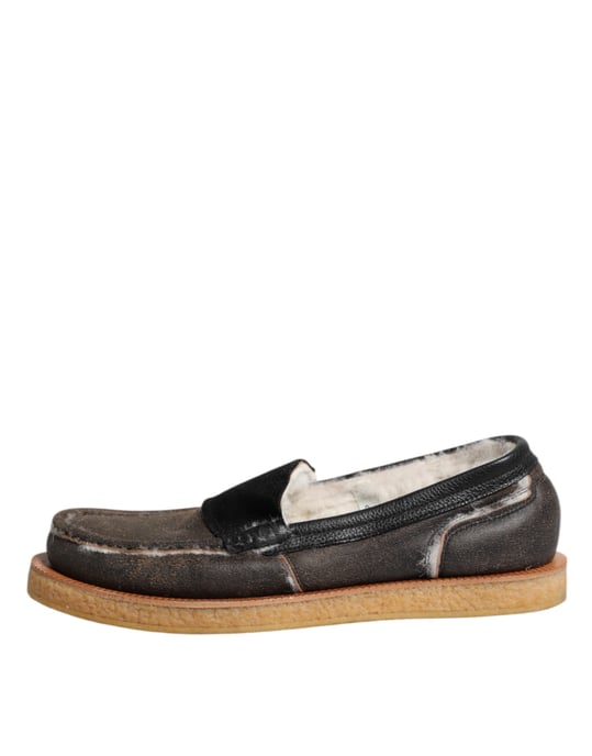 Dolce & Gabbana Braune Weiße Kalbsleder Slipper Schuhe - Image 6