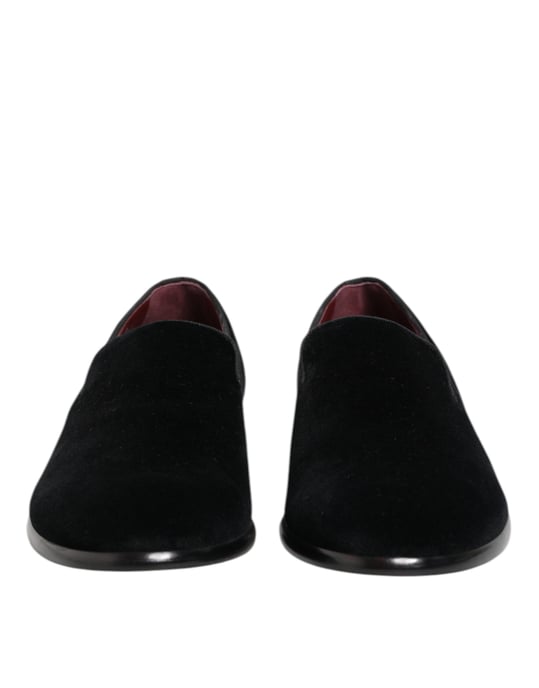 Dolce & Gabbana Schwarze Samt Slipper Formelle Herren Dress Schuhe - Image 2