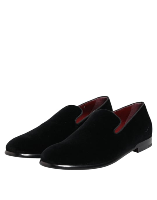 Dolce & Gabbana Schwarze Samt Slipper Formelle Herren Dress Schuhe - Image 4