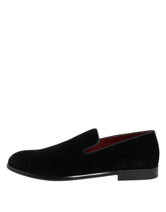 Dolce & Gabbana Schwarze Samt Slipper Formelle Herren Dress Schuhe - Image 6