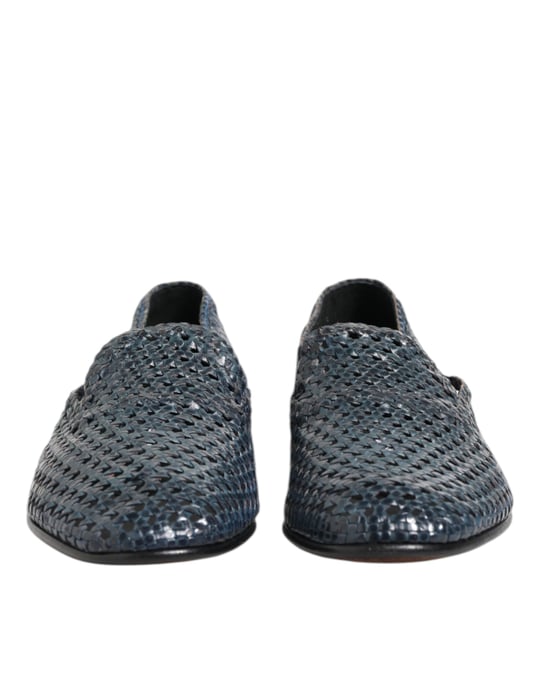 Dolce & Gabbana Blaue Geflochtene Leder Slip-On Loafers - Image 2