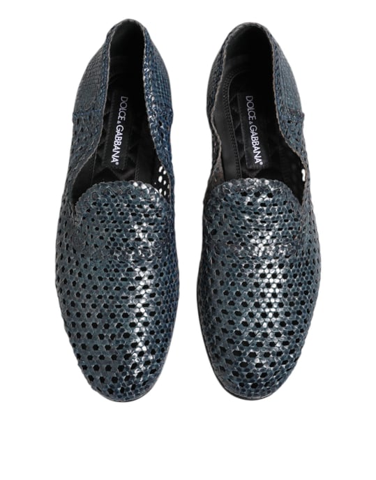 Dolce & Gabbana Blaue Geflochtene Leder Slip-On Loafers - Image 3