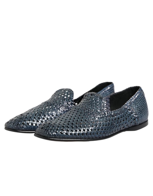 Dolce & Gabbana Blaue Geflochtene Leder Slip-On Loafers - Image 4
