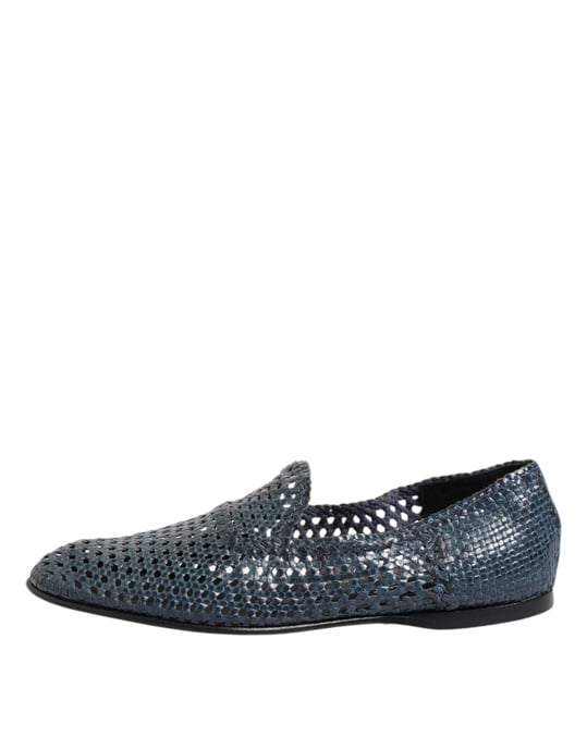 Dolce & Gabbana Blaue Geflochtene Leder Slip-On Loafers - Image 6