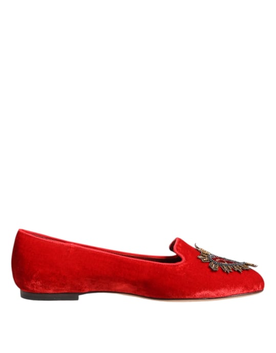 Dolce & Gabbana Rote Samt DG Herz Slipper Ballerinas - Image 1