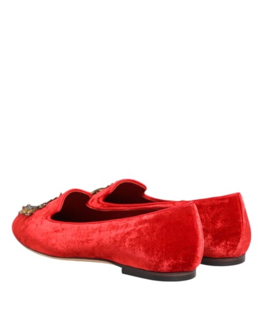Dolce & Gabbana Rote Samt DG Herz Slipper Ballerinas - Image 6