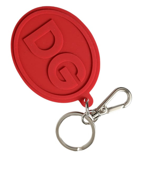 Dolce & Gabbana Roter Gummi DG Logo Silber Messing Metall Schlüsselring Schlüsselanhänger - Image 3