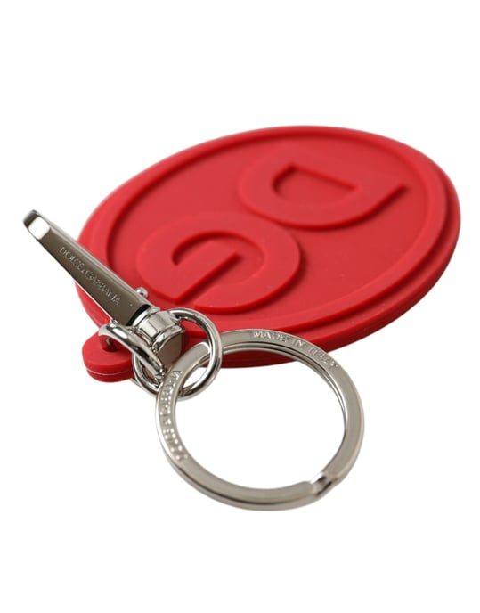Dolce & Gabbana Roter Gummi DG Logo Silber Messing Metall Schlüsselring Schlüsselanhänger - Image 4