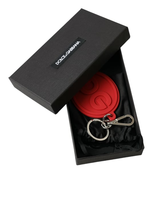 Dolce & Gabbana Roter Gummi DG Logo Silber Messing Metall Schlüsselring Schlüsselanhänger - Image 5