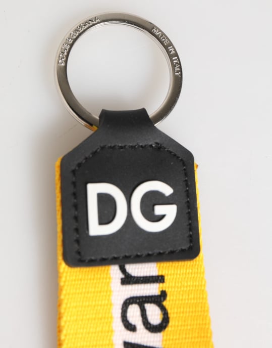 Dolce & Gabbana Gelbes Logo Polyester Silber Messing Halter Schlüsselanhänger Schlüsselring - Image 4
