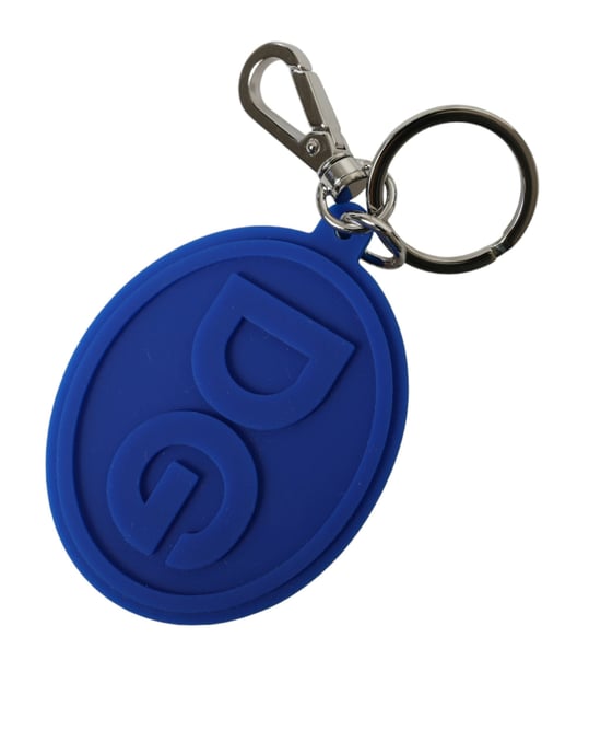Dolce & Gabbana Blauer Gummischlüsselanhänger mit DG-Logo aus Silbermessing - Image 2