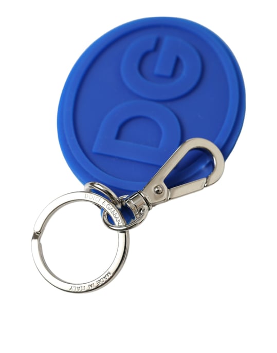 Dolce & Gabbana Blauer Gummischlüsselanhänger mit DG-Logo aus Silbermessing - Image 3