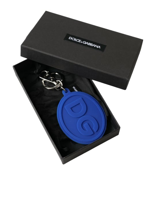 Dolce & Gabbana Blauer Gummischlüsselanhänger mit DG-Logo aus Silbermessing - Image 4