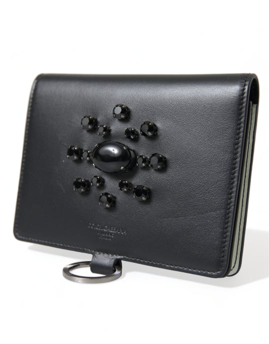 Dolce & Gabbana Schwarze Leder Kreditkartenetui mit Kristallverzierungen - Image 3