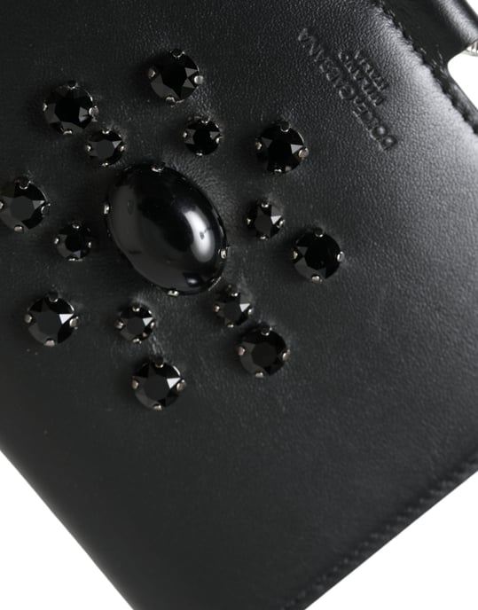 Dolce & Gabbana Schwarze Leder Kreditkartenetui mit Kristallverzierungen - Image 5