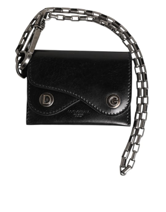 Dolce & Gabbana Schwarze Cavallo Leder Geldbörse Kette Snap Bifold Kartenhalter - Image 2