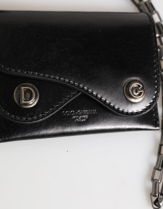 Dolce & Gabbana Schwarze Cavallo Leder Geldbörse Kette Snap Bifold Kartenhalter - Image 3