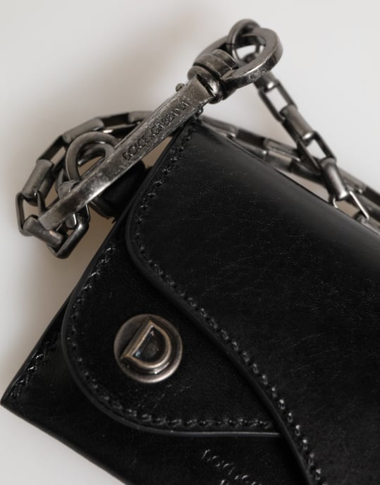 Dolce & Gabbana Schwarze Cavallo Leder Geldbörse Kette Snap Bifold Kartenhalter - Image 4