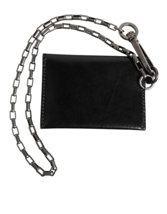 Dolce & Gabbana Schwarze Cavallo Leder Geldbörse Kette Snap Bifold Kartenhalter - Image 5