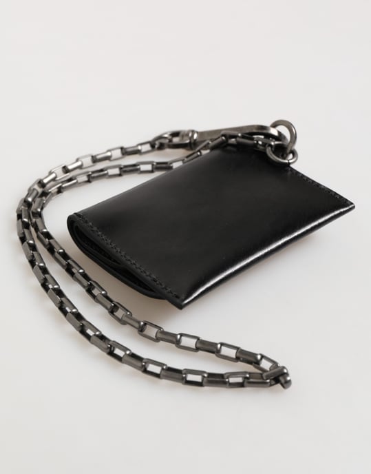 Dolce & Gabbana Schwarze Cavallo Leder Geldbörse Kette Snap Bifold Kartenhalter - Image 6