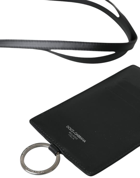 Dolce & Gabbana Schwarze Kalbleder Lanyard Logo Kartenhalter Herren Geldbörse - Image 4