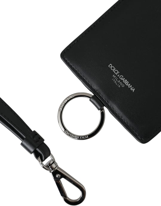 Dolce & Gabbana Schwarze Kalbleder Lanyard Logo Kartenhalter Herren Geldbörse - Image 6