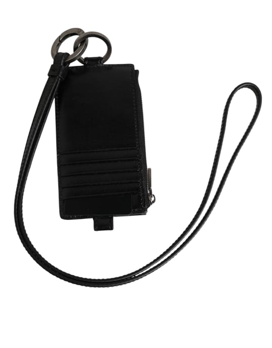 Dolce & Gabbana Lanyard-Kartenhalter-Wallet aus schwarzem Leder mit Logo-Prägung - Image 2