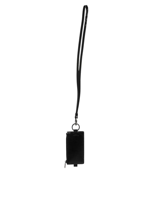 Dolce & Gabbana Lanyard-Kartenhalter-Wallet aus schwarzem Leder mit Logo-Prägung - Image 4