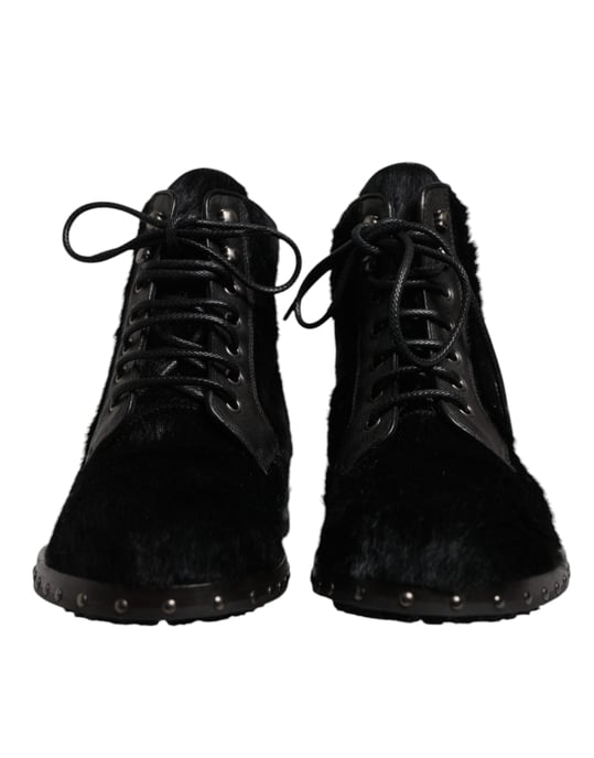 Dolce & Gabbana Schwarze Pony-Stil Leder Stiefel Knöchelhoch Schuhe - Image 2