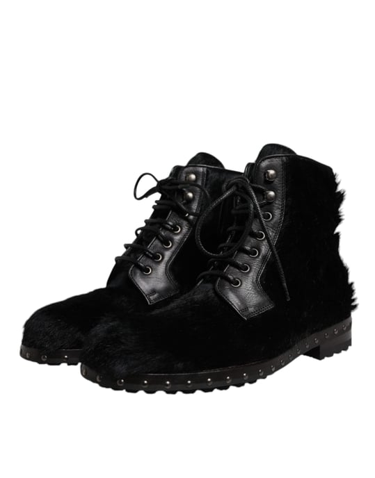 Dolce & Gabbana Schwarze Pony-Stil Leder Stiefel Knöchelhoch Schuhe - Image 3